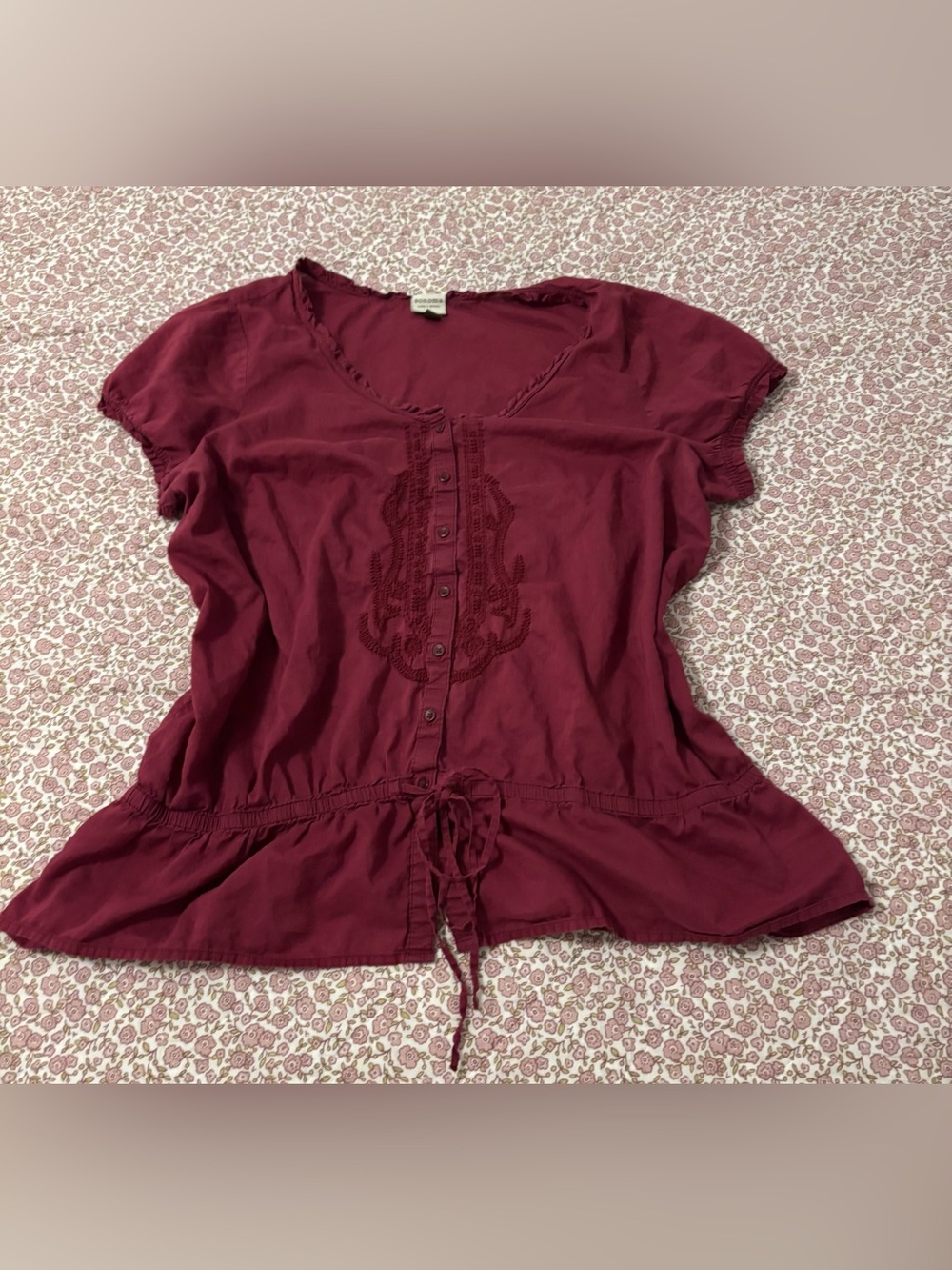 Sonoma Burgundy Button-Front Peplum Blouse